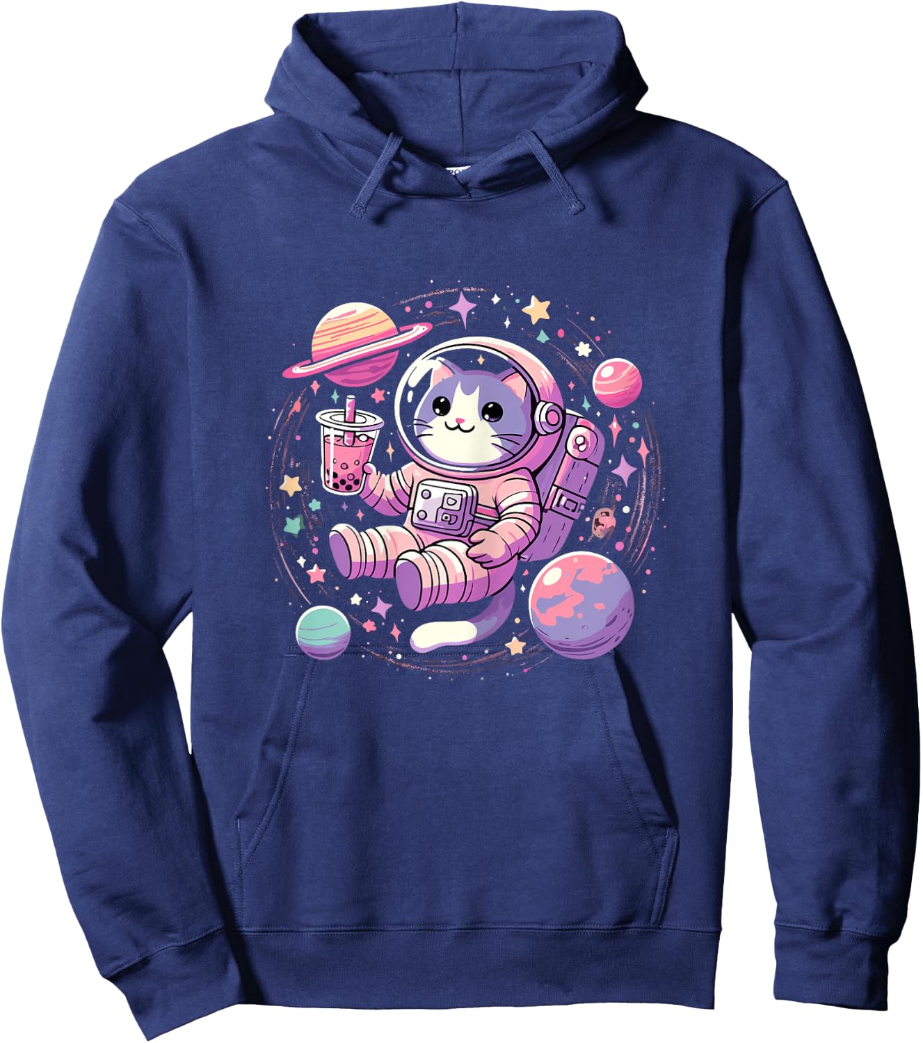 Kawaii Cat Bubble Tea Boba Tea In Space Astronaut Hoodie - Hoodie | Navy