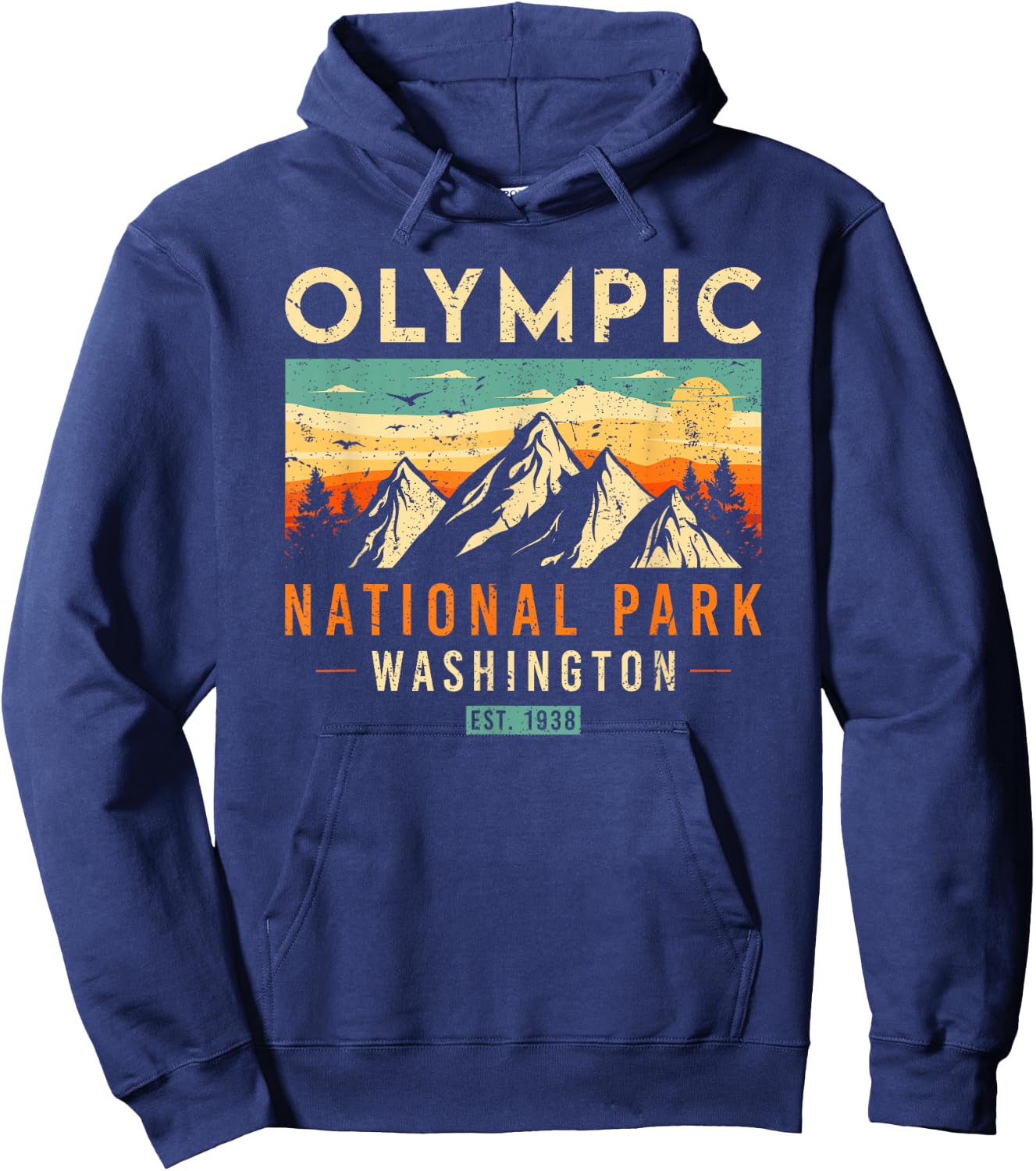 National Parks US Store Olympic Est 1938 Washington Retro National Park Hoodie - Hoodie | Navy