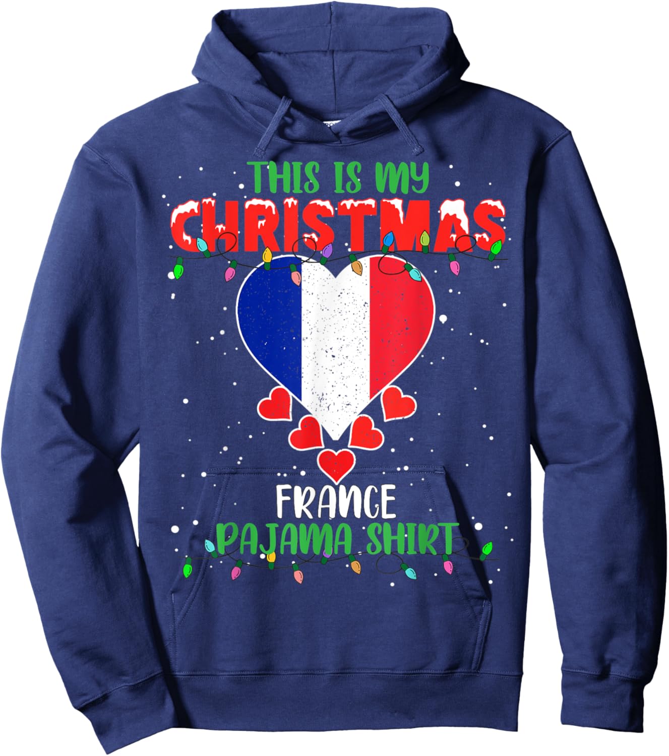 This Is My Christmas Lights Love France Flag Pajama Hoodie - Hoodie | Navy