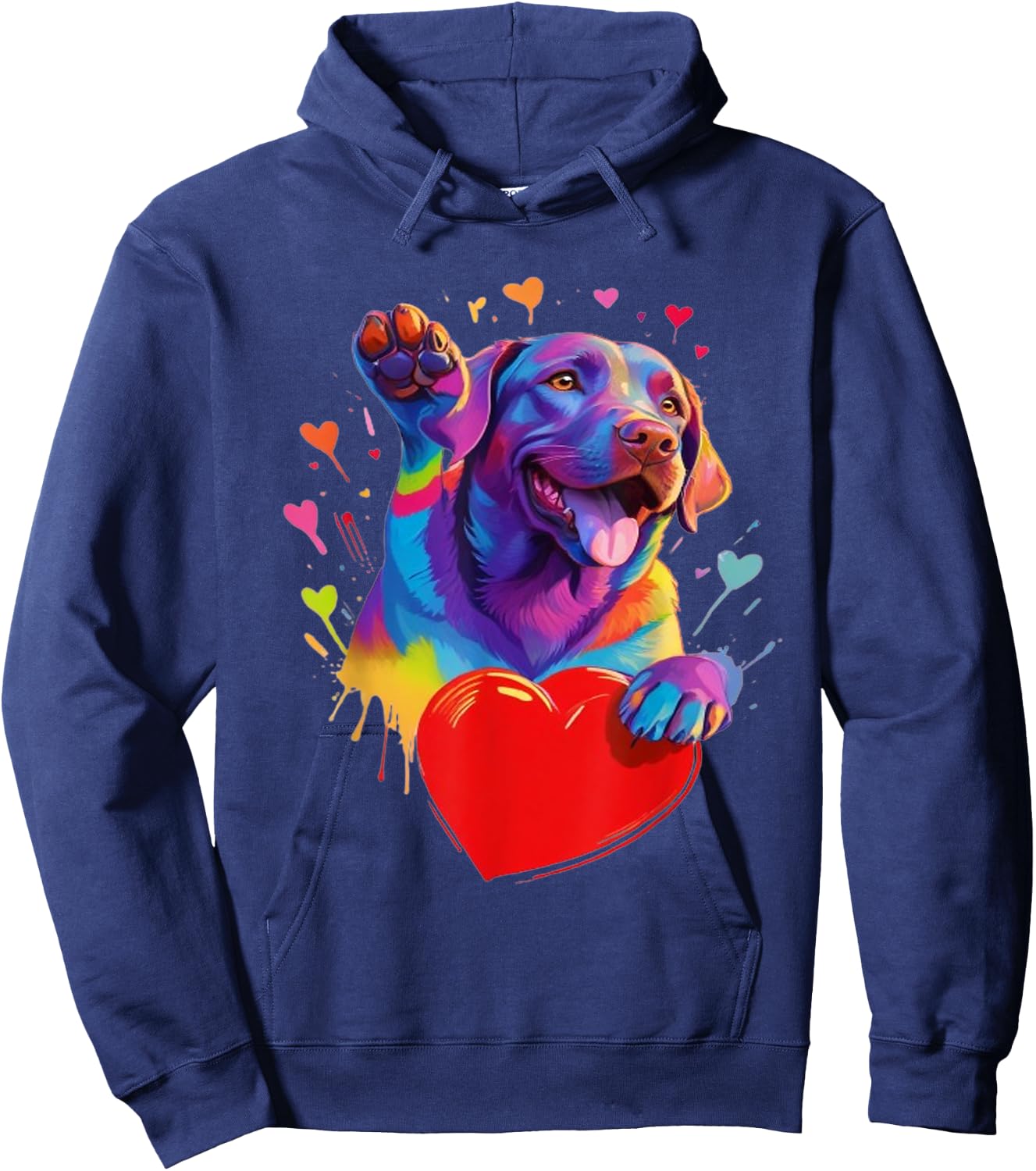 Labrador Retriever Shirt - Colorful Labrador Heart Graphic Hoodie - Hoodie | Navy