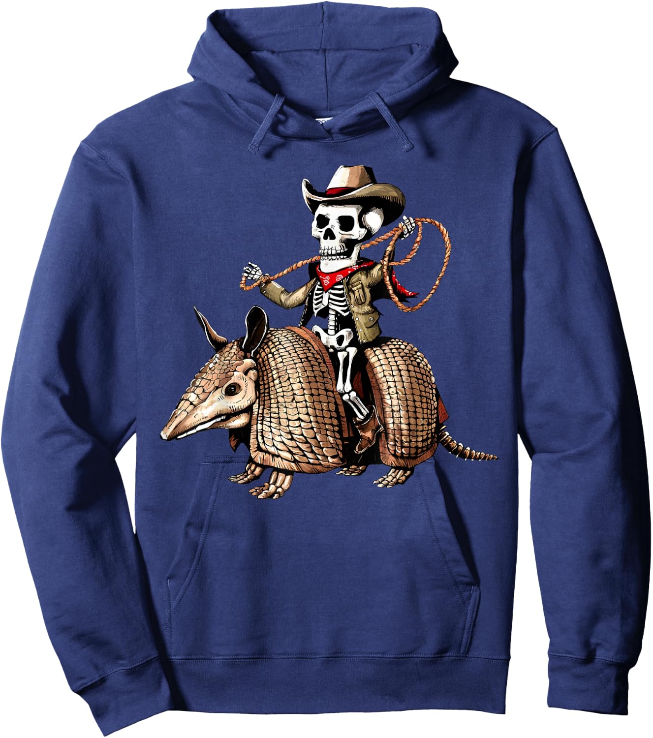 Vintage Cowboy Skeleton Riding Armadillo Funny Western Retro Hoodie - Hoodie | Navy