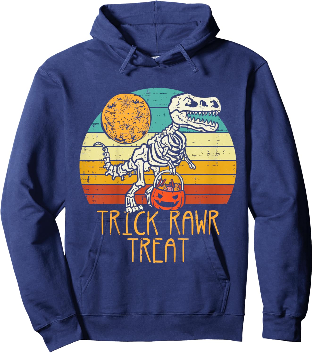 Kids Trick Rawr Treat Skeleton Dino Trex Toddler Boys Halloween Hoodie - Hoodie | Navy