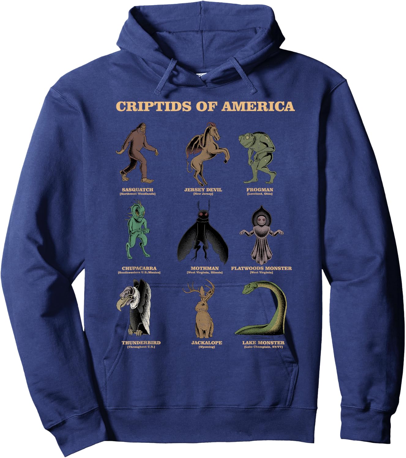 Cryptid Shirt Monster of America Educational Cryptozoology Hoodie - Hoodie | Navy