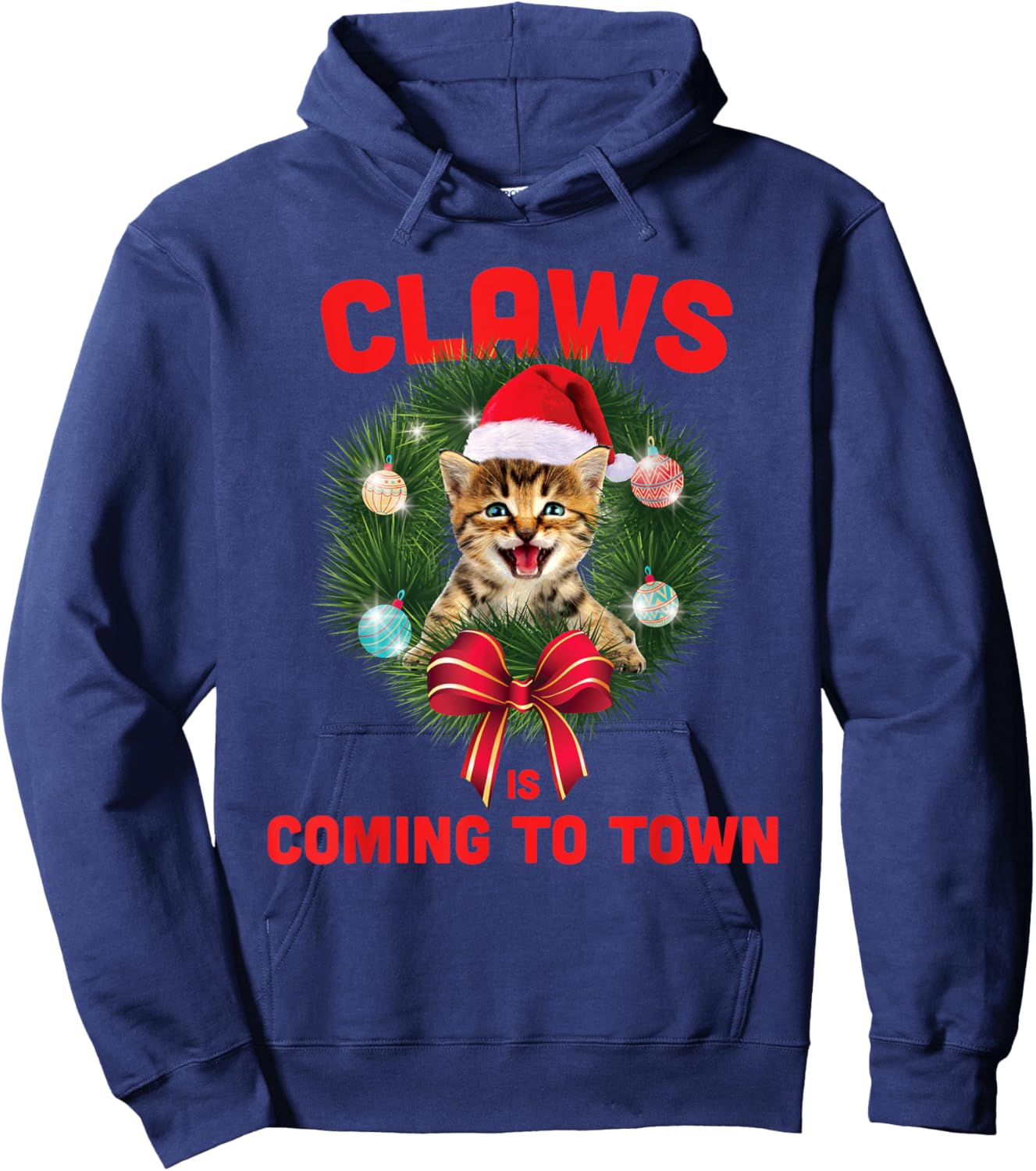 Funny Christmas Cat Claws Is Coming To Town Cat Lovers Women Kids Hoodie - Hoodie | Navy