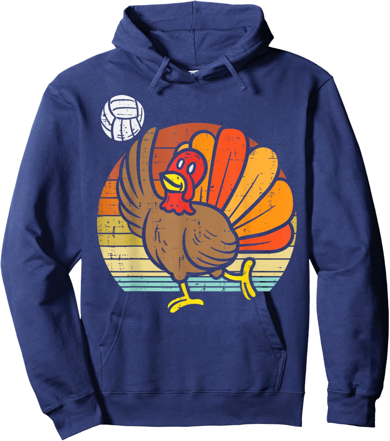 Turkey Volleyball Retro Thanksgiving Sports Girls Women Boys Hoodie - Hoodie | Navy
