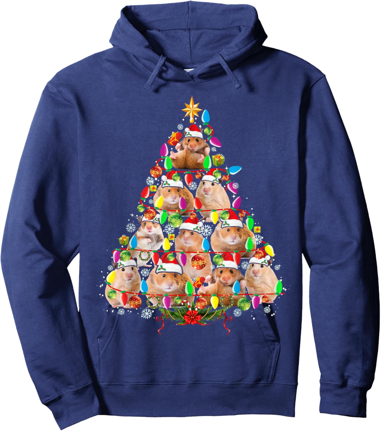 Hamsters Christmas Tree Santa Hamsters Christmas Lights Hoodie - Hoodie | Navy
