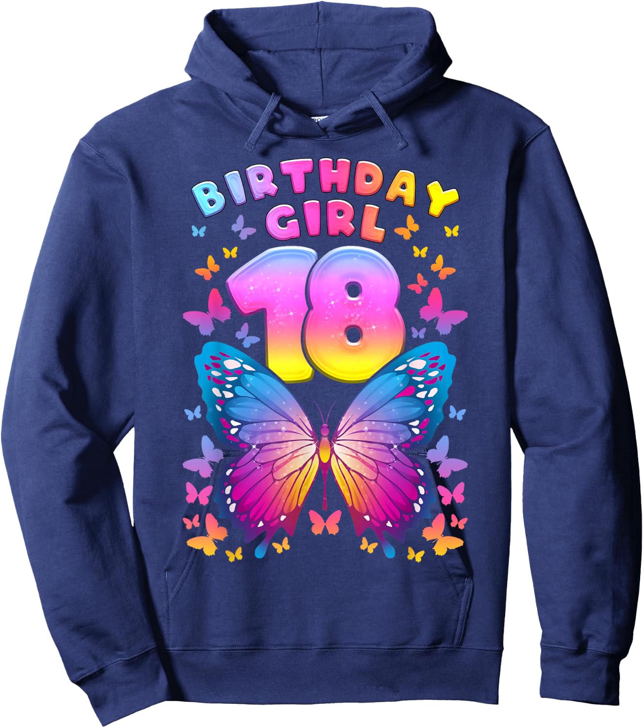 18th Birthday, Girl 18 Years, Butterfly, Number 18 Hoodie - Hoodie | Navy