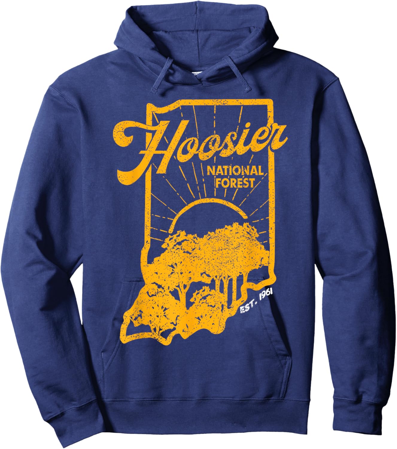 Indiana State Hoosier National Forest Retro Vintage Hoodie - Hoodie | Navy