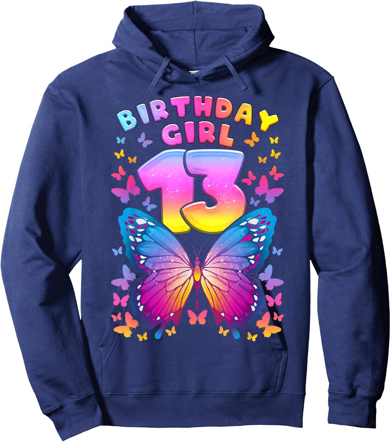 13th Birthday, Girl 13 Years, Butterfly, Number 13 Hoodie - Hoodie | Navy