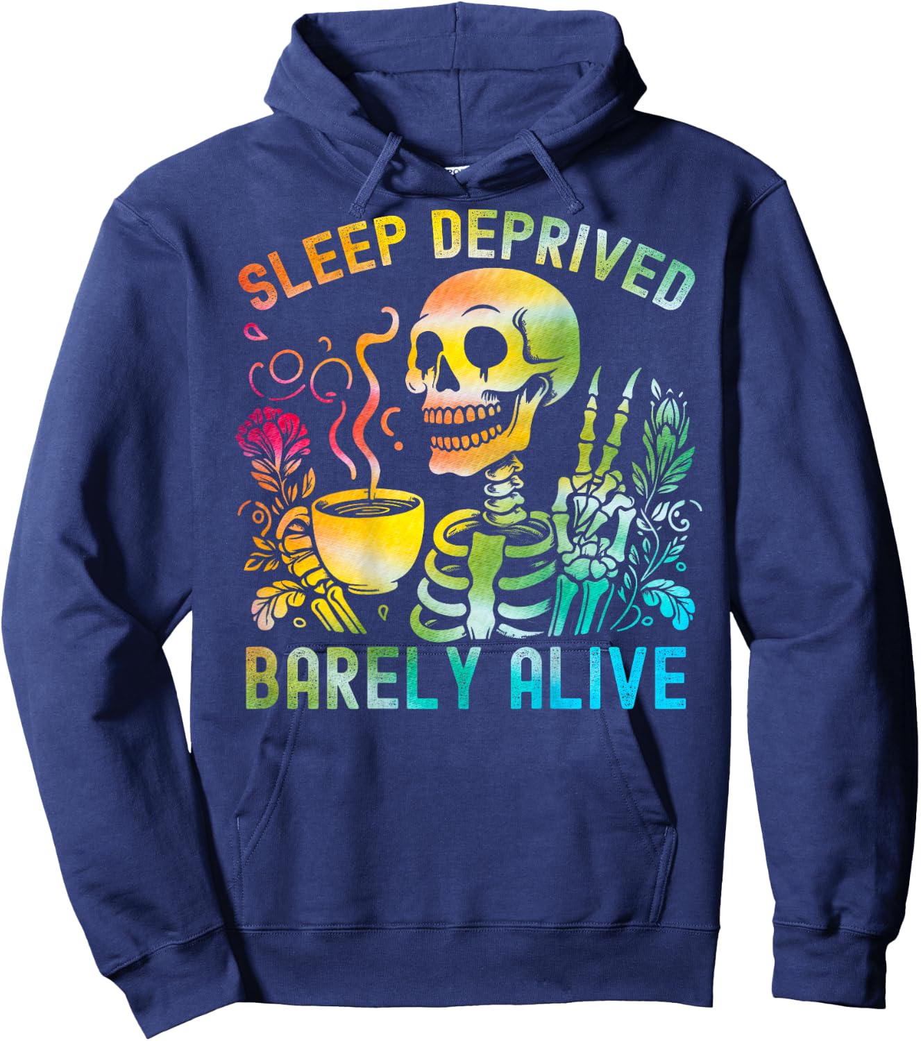 Sleep Deprived Barely Alive Tie Dye Skeleton (back) Hoodie - Hoodie | Navy