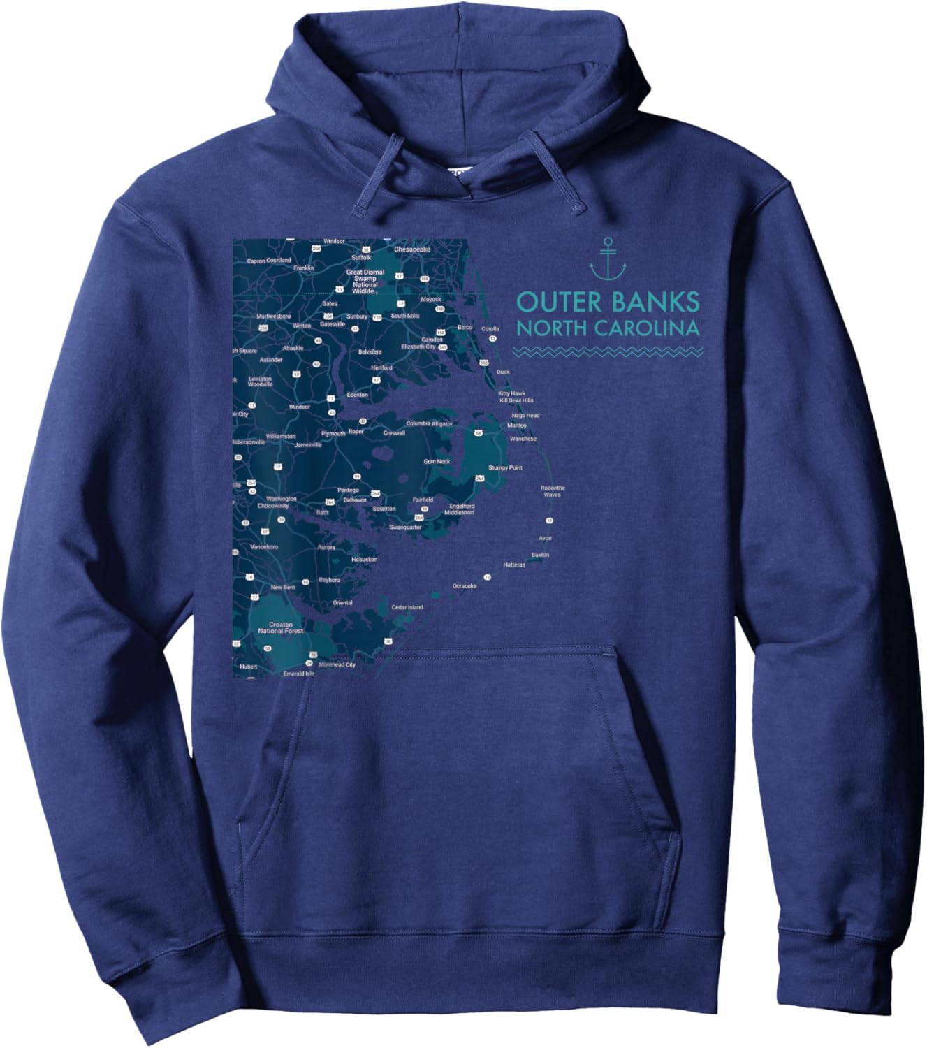 OBX NC Outer Banks Map Duck Corolla Beach Vacation Souvenir Hoodie - Hoodie | Navy