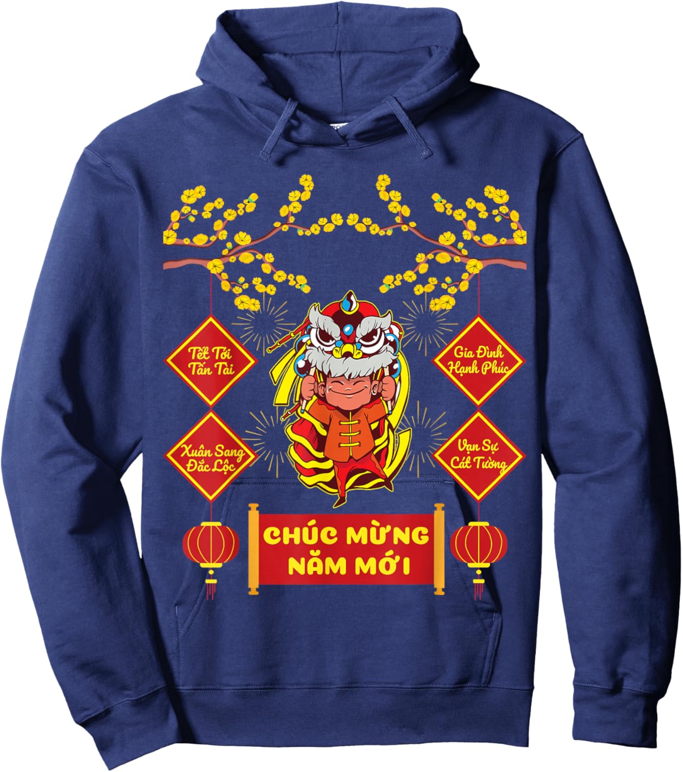 Vietnamese New Year Red Envelopes 2026 Chuc Mung Nam Moi Kid Hoodie - Hoodie | Navy