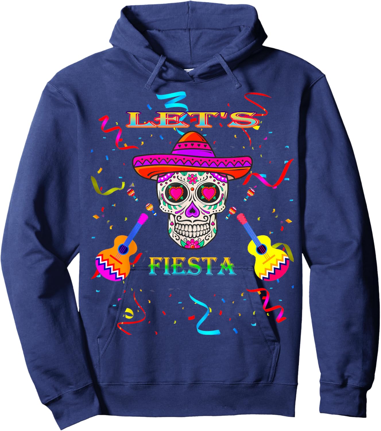 Let's Fiesta, Cinco De Mayo Party day cute Men' Sugar Skull Hoodie - Hoodie | Navy
