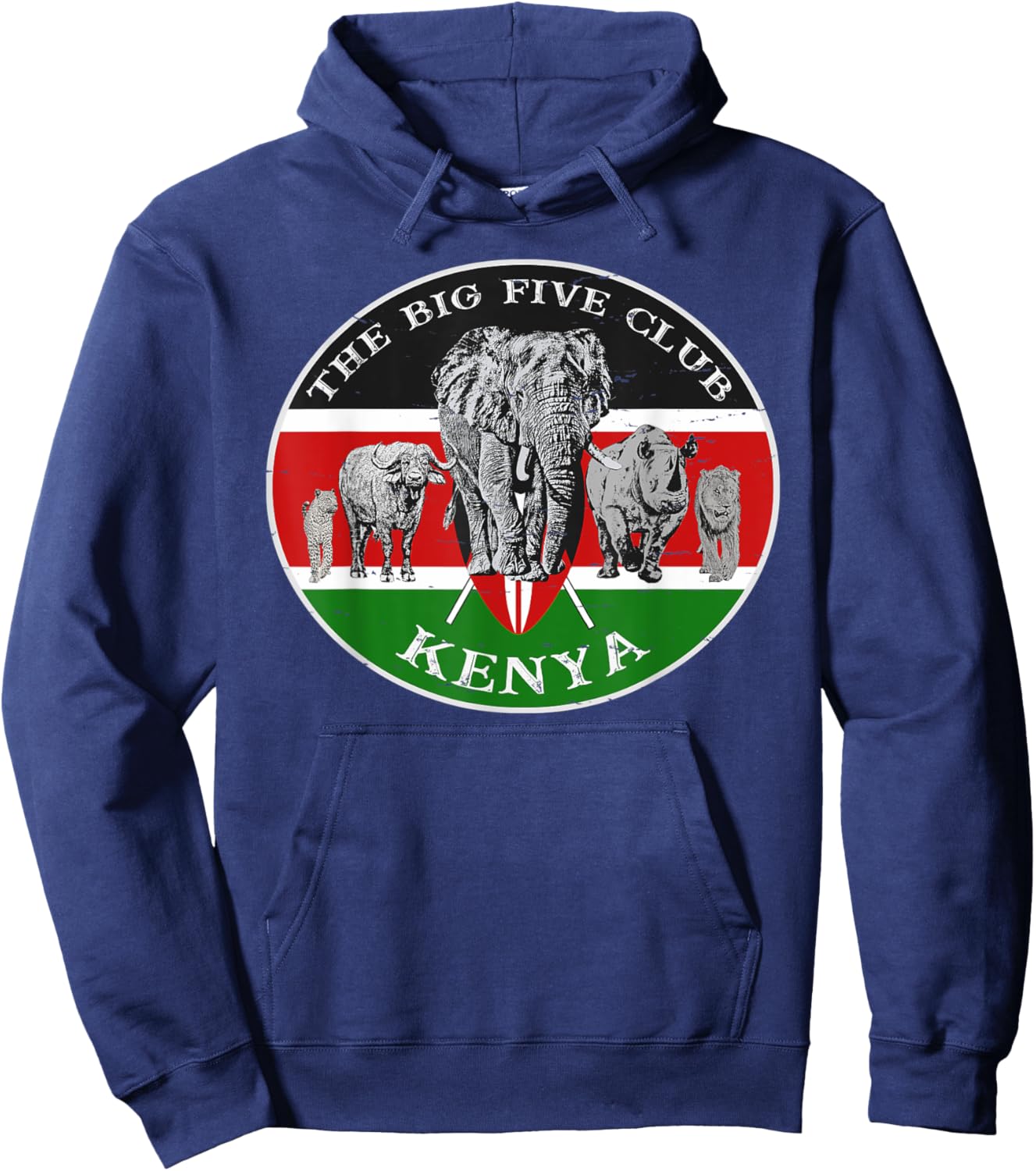 Africa's Big Five on Kenya Flag Hoodie - Hoodie | Navy