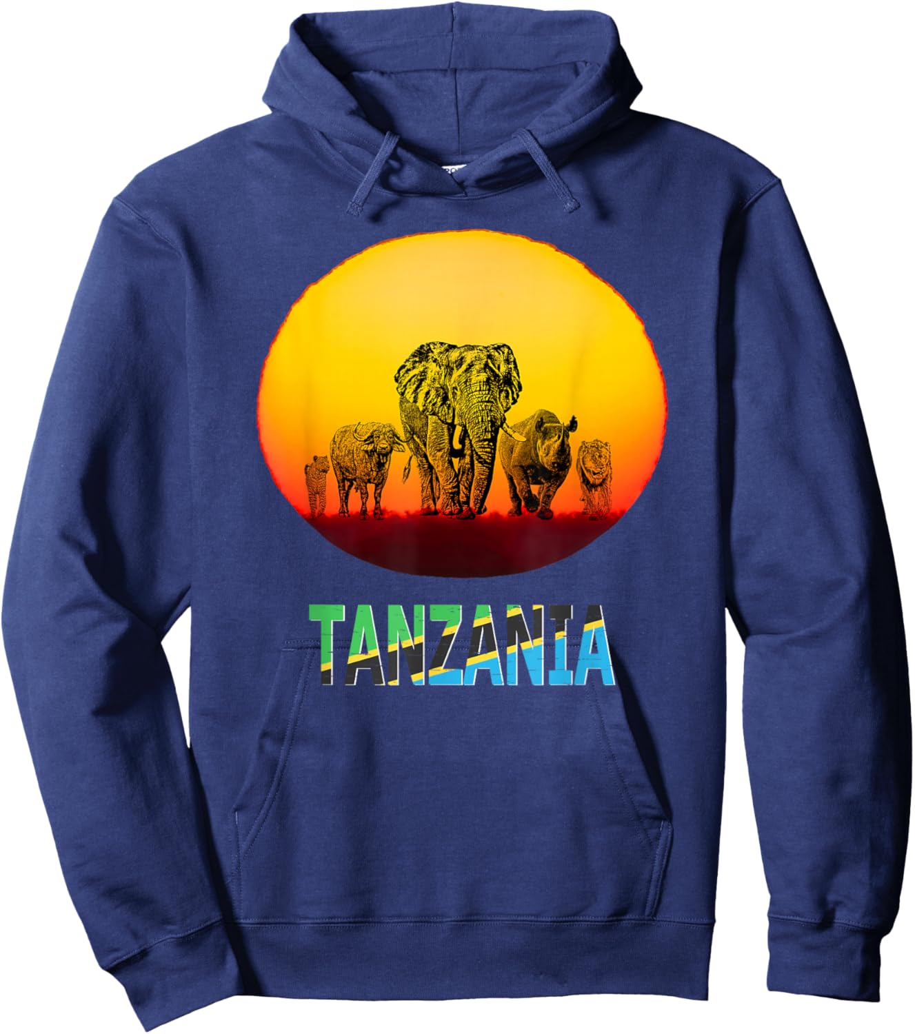 Big Five at Sunset Tanzania Pride Hoodie - Hoodie | Navy