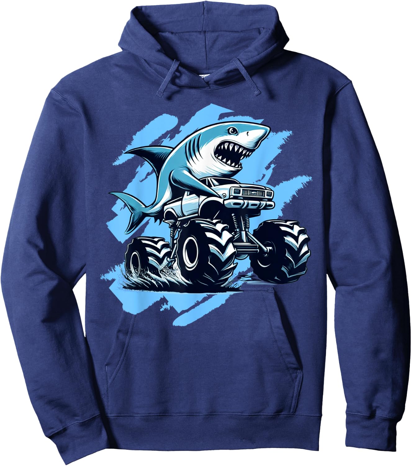 Shark Monster Truck Paint Splatter Monster Truck Shark Lover Hoodie - Hoodie | Navy