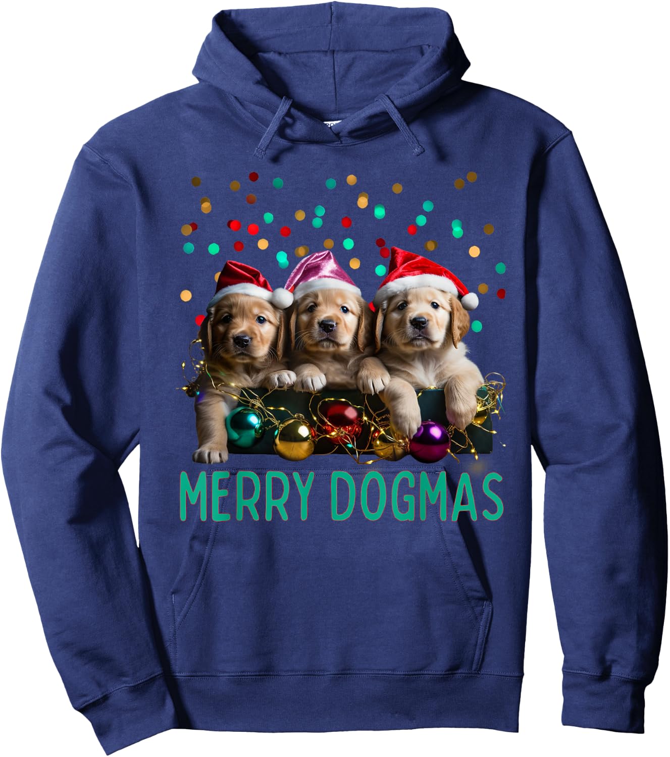 Merry Dogmas Golden Retriever Puppies Christmas Hoodie - Hoodie | Navy