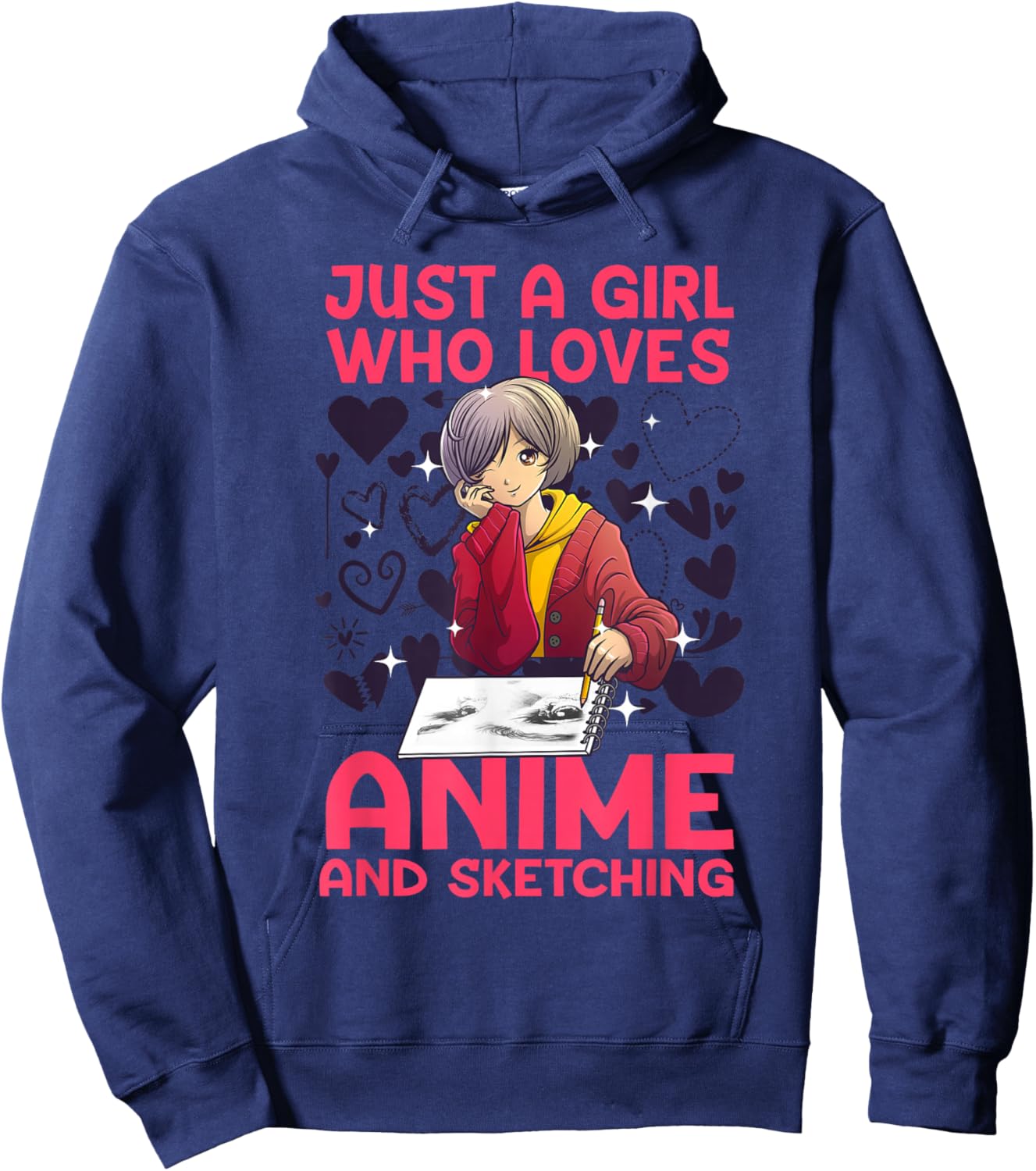 Anime Art Teen Girl Anime Merch Sketch Anime Lover Hoodie - Hoodie | Navy