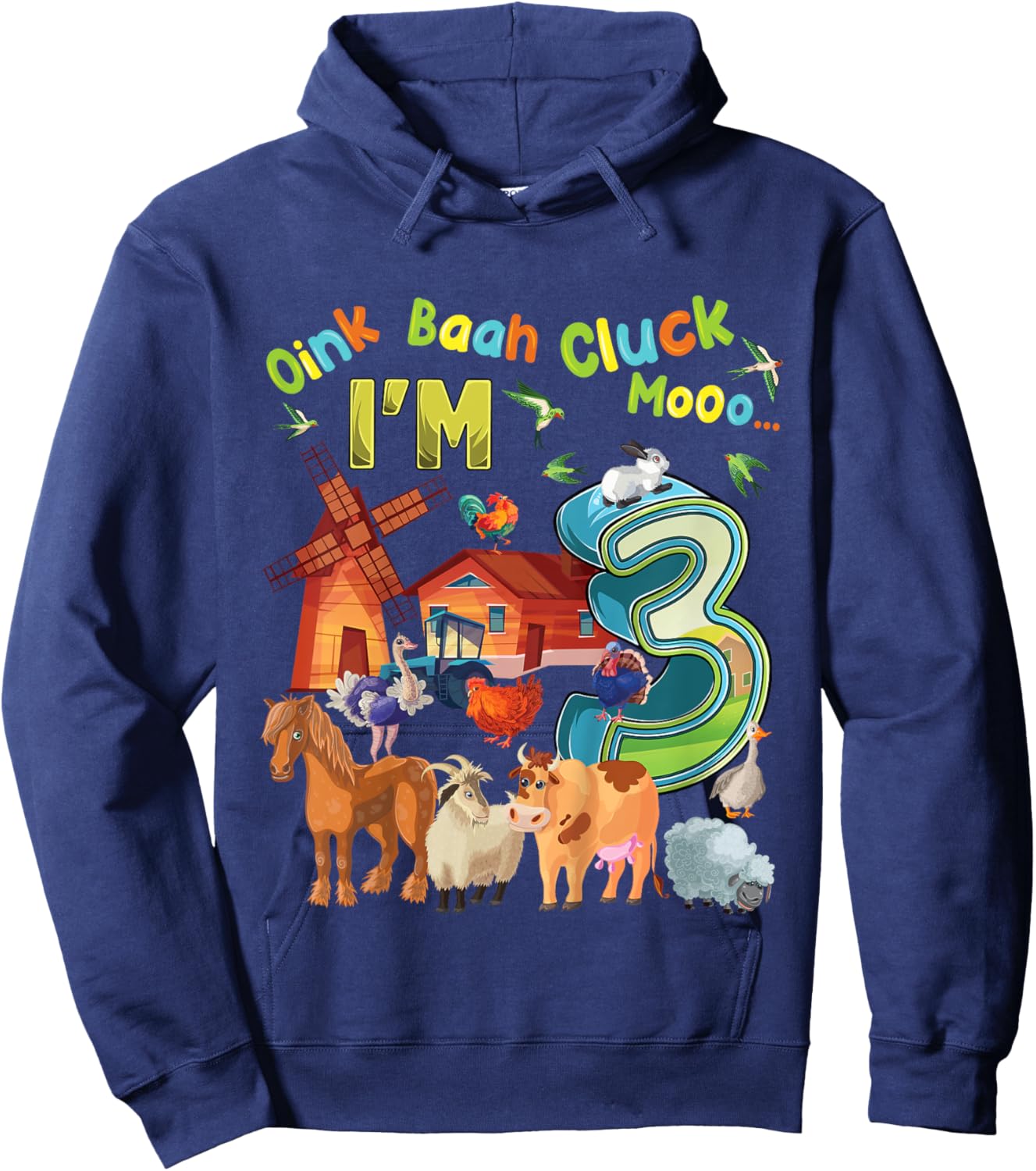 Barnyard 3rd Birthday Farm Animals 3 Years Old Farming Hoodie - Hoodie | Navy