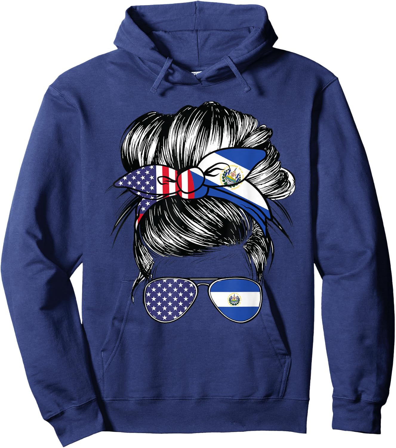El Salvador Flag American Women Girl USA Heritage Salvadoran Hoodie - Hoodie | Navy