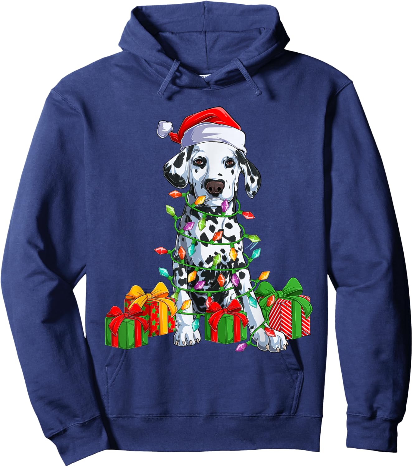 Christmas Dalmatian Christmas Tree Lights & Santa Hat Xmas Hoodie - Hoodie | Navy