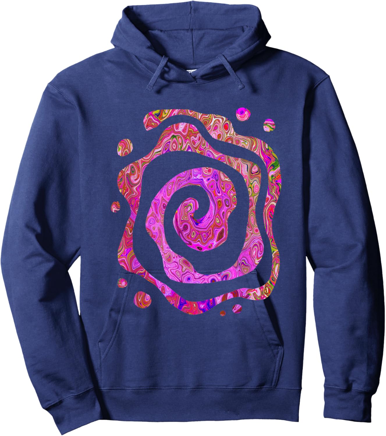 Colorful Hot Pink Abstract Marbled Retro Swirl Hoodie - Hoodie | Navy