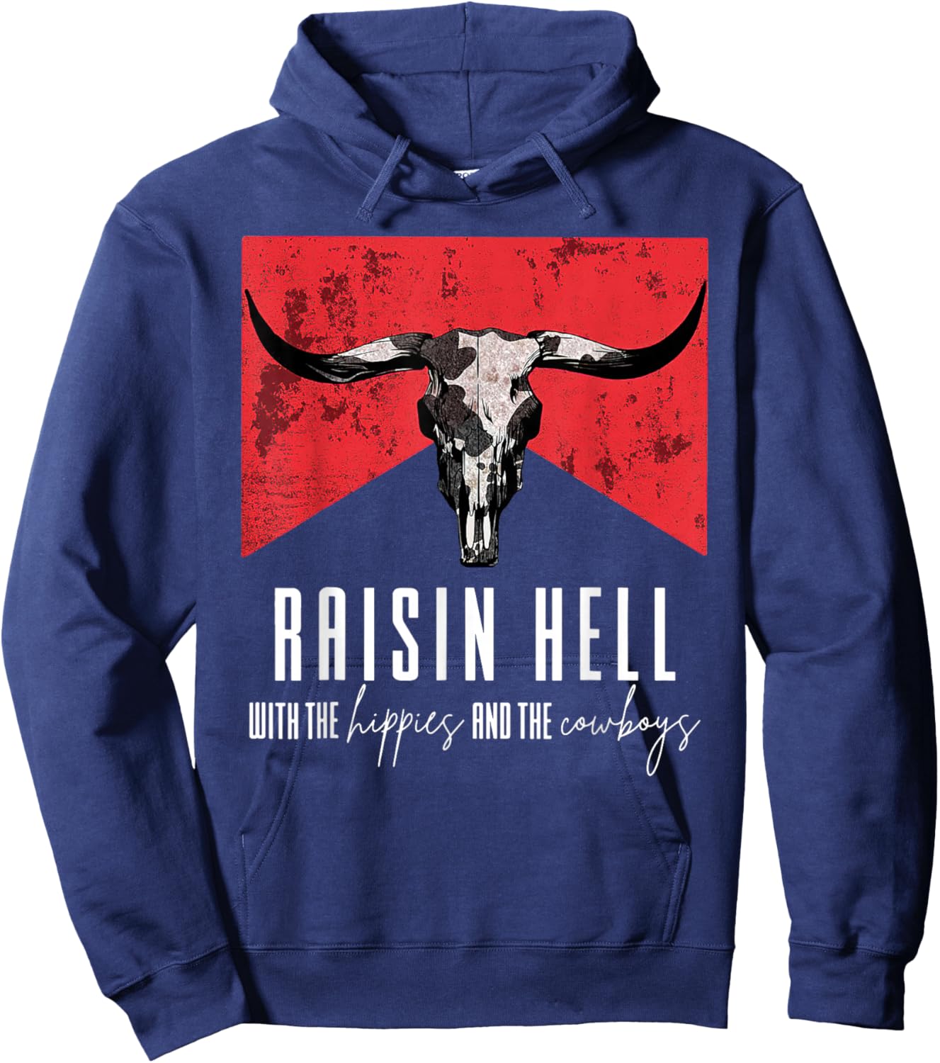 Raising-Hell With The Hippies And Cowboys Western Cowhide Hoodie - Hoodie | Navy