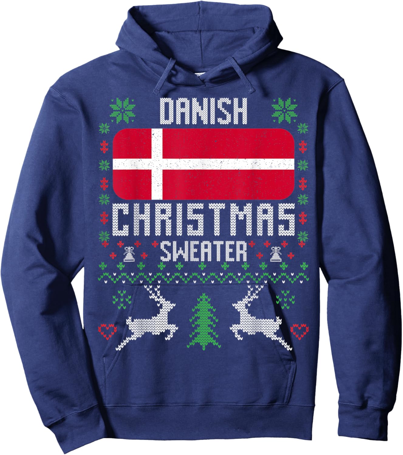 Denmark Flag Danish Christmas Sweater Hoodie - Hoodie | Navy