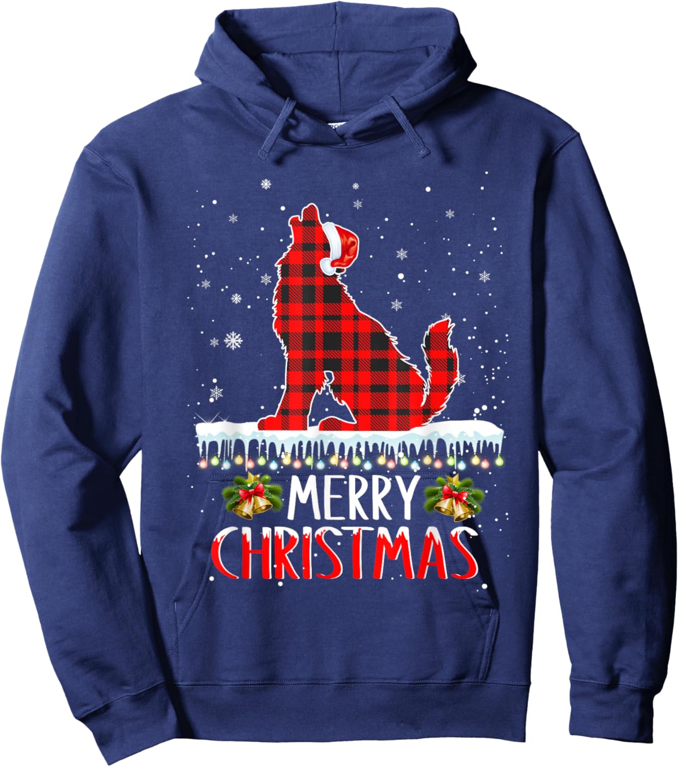Wolf Christmas Merry Christmas Wolfs Dog Red Plaid Hoodie - Hoodie | Navy