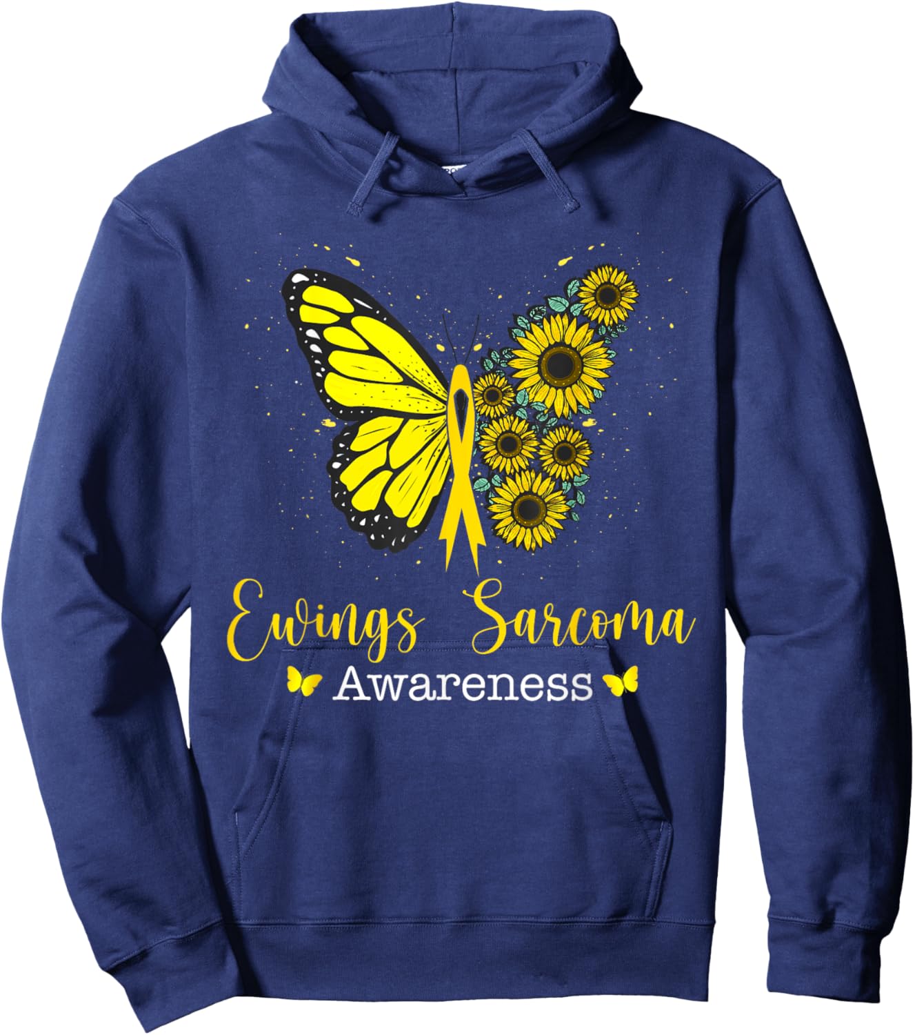 Ewings Sarcoma Cancer Awareness Butterfly & Sunflower Hoodie - Hoodie | Navy