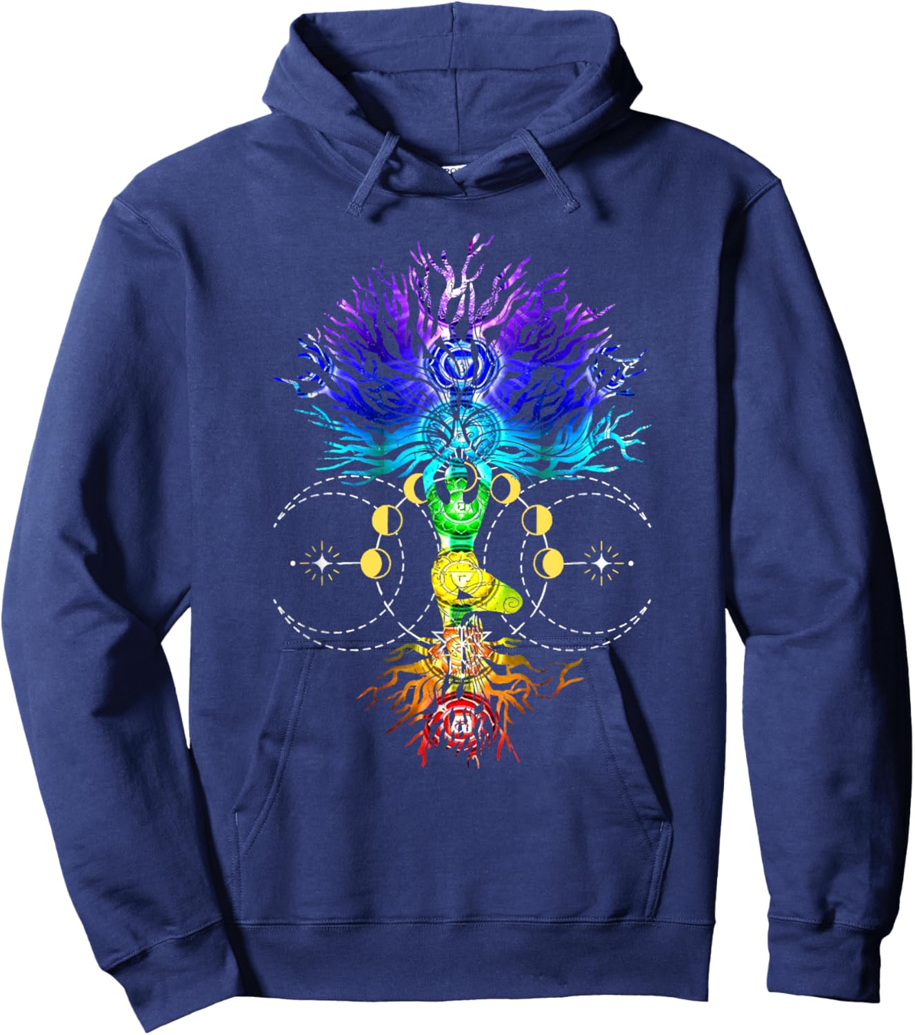 Chakra Tree of Life with Phases Of The Moon Hatha Yoga Hoodie - Hoodie | Navy