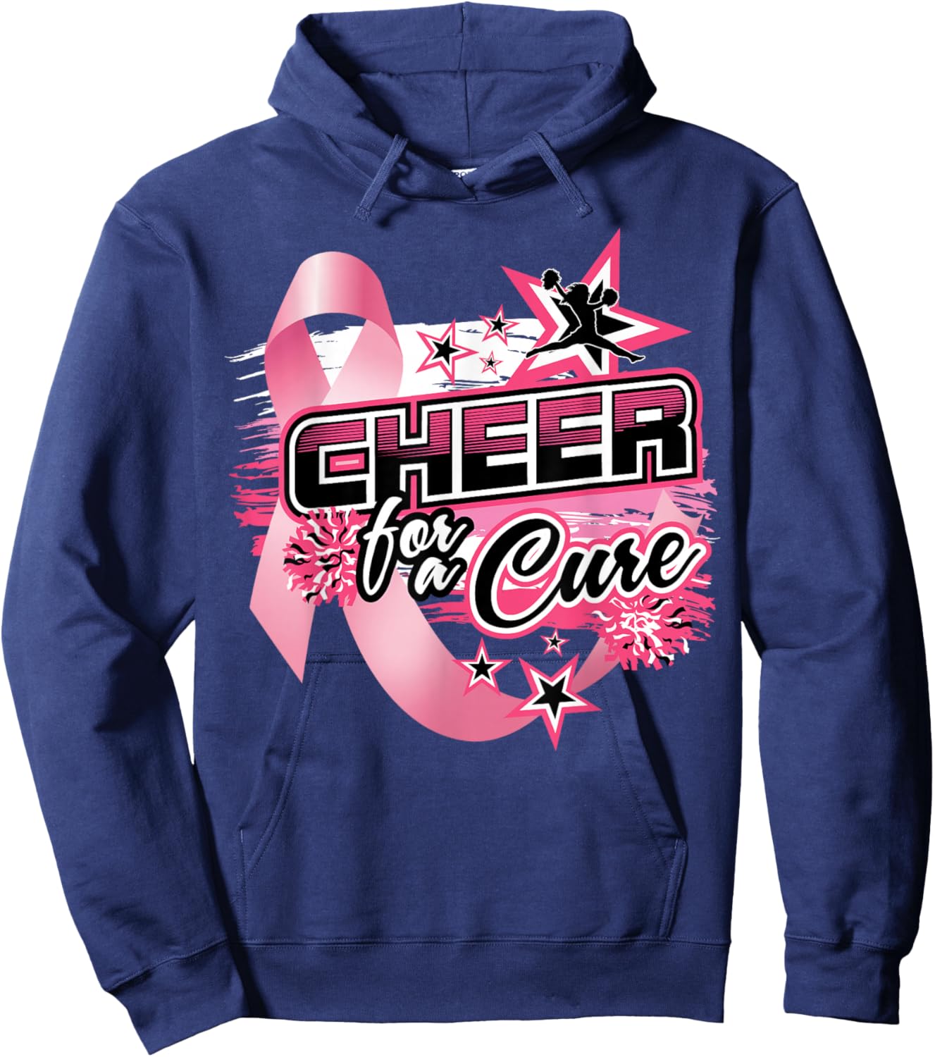 Cheer Breast Cancer Awareness Pink Ribbon Cheerleader Hoodie - Hoodie | Navy
