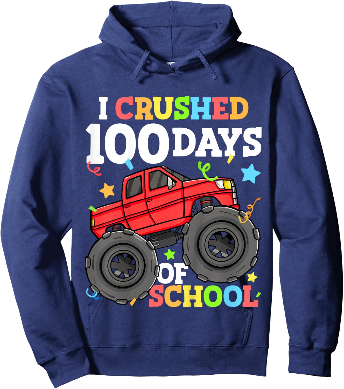 Kids 100 Days of School Monster Truck 100th Day of School Boys Hoodie - Hoodie | Navy