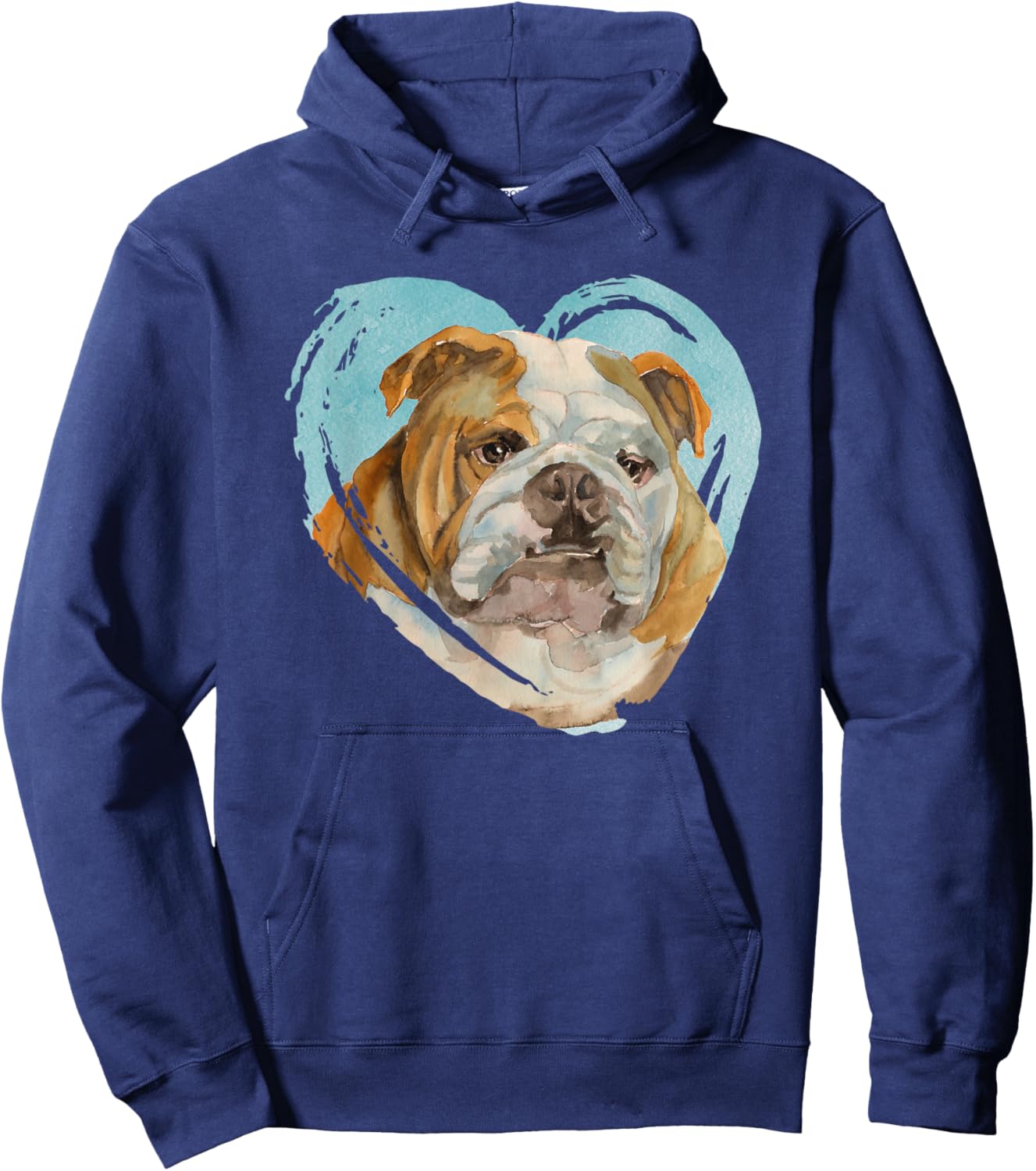 English Bulldog Portrait - Watercolor Dog Graphic Men Women Girls Kids Hoodie - Hoodie | Navy