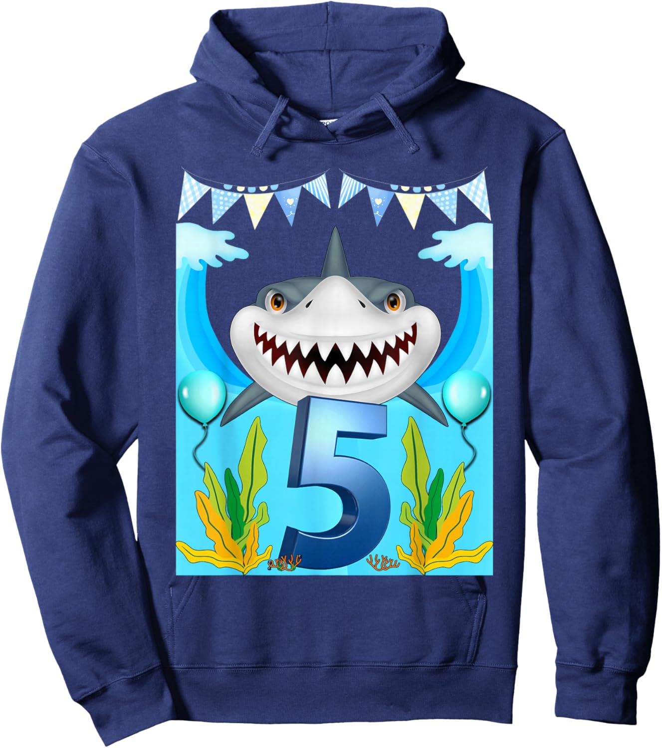 5th Birthday Boys Shark 5 Years Old Boys Ocean Sharks B-Day Hoodie - Hoodie | Navy