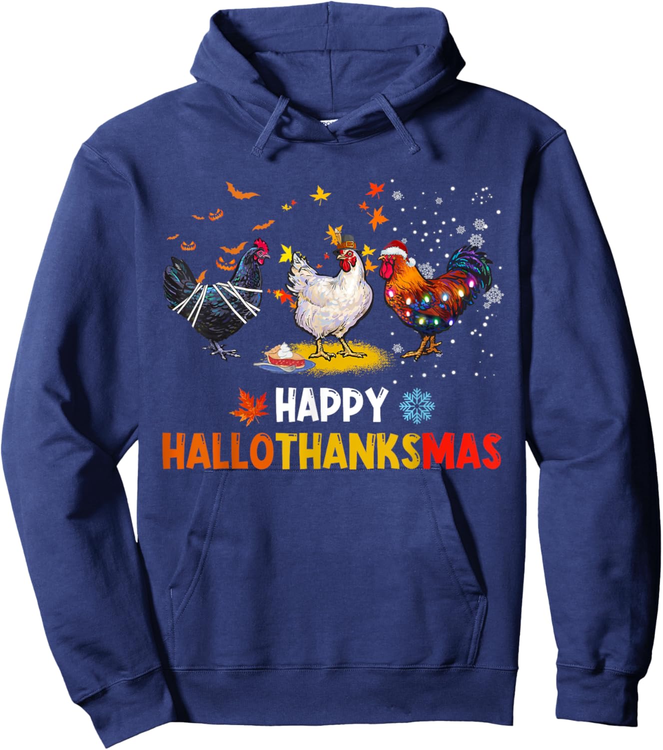 Chicken Halloween Happy Hallothanksmas Autumn Thanksgiving Hoodie - Hoodie | Navy