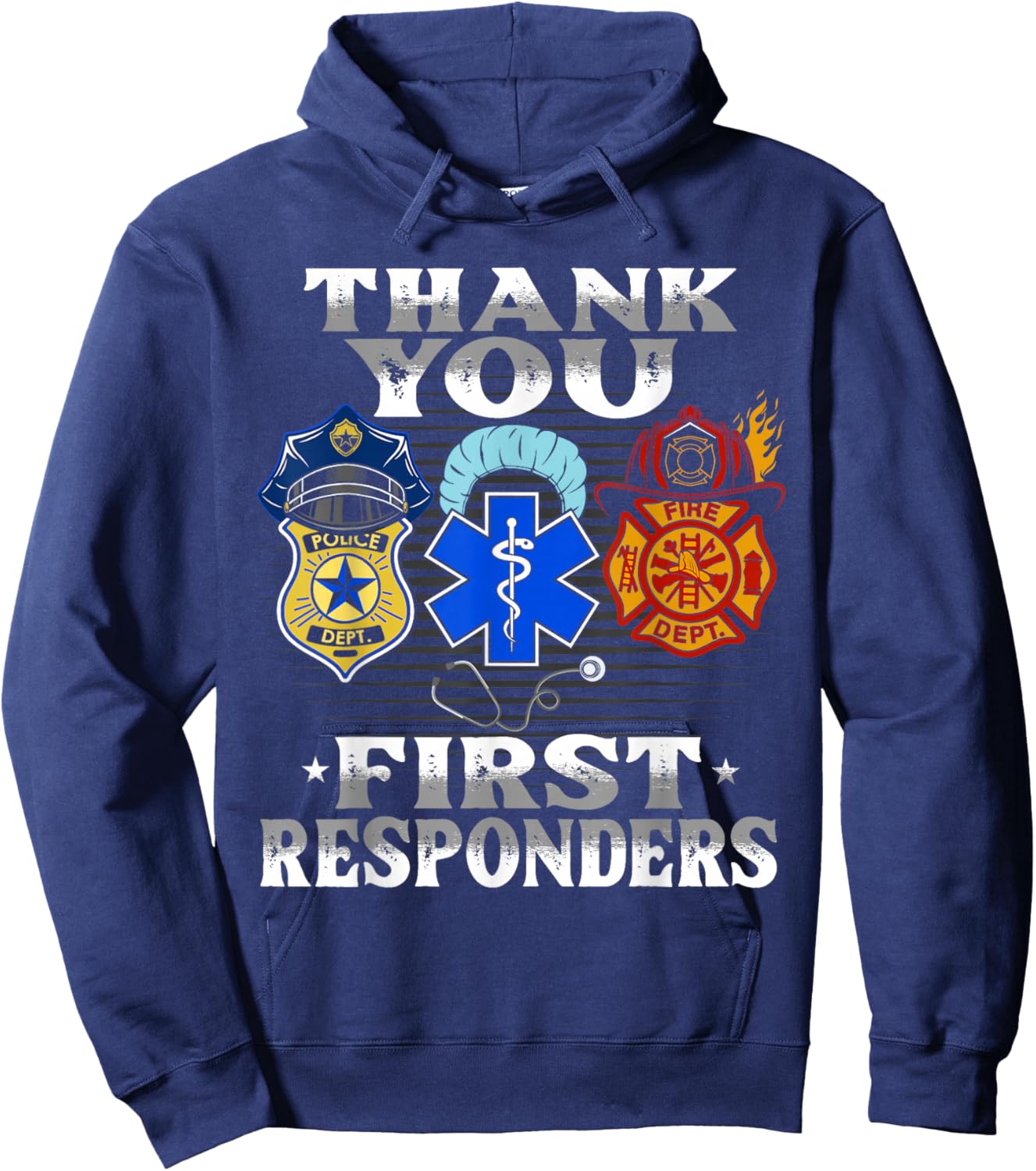 Thank You First Responders Patriotic EMT Police Fire Brigade Hoodie - Hoodie | Navy