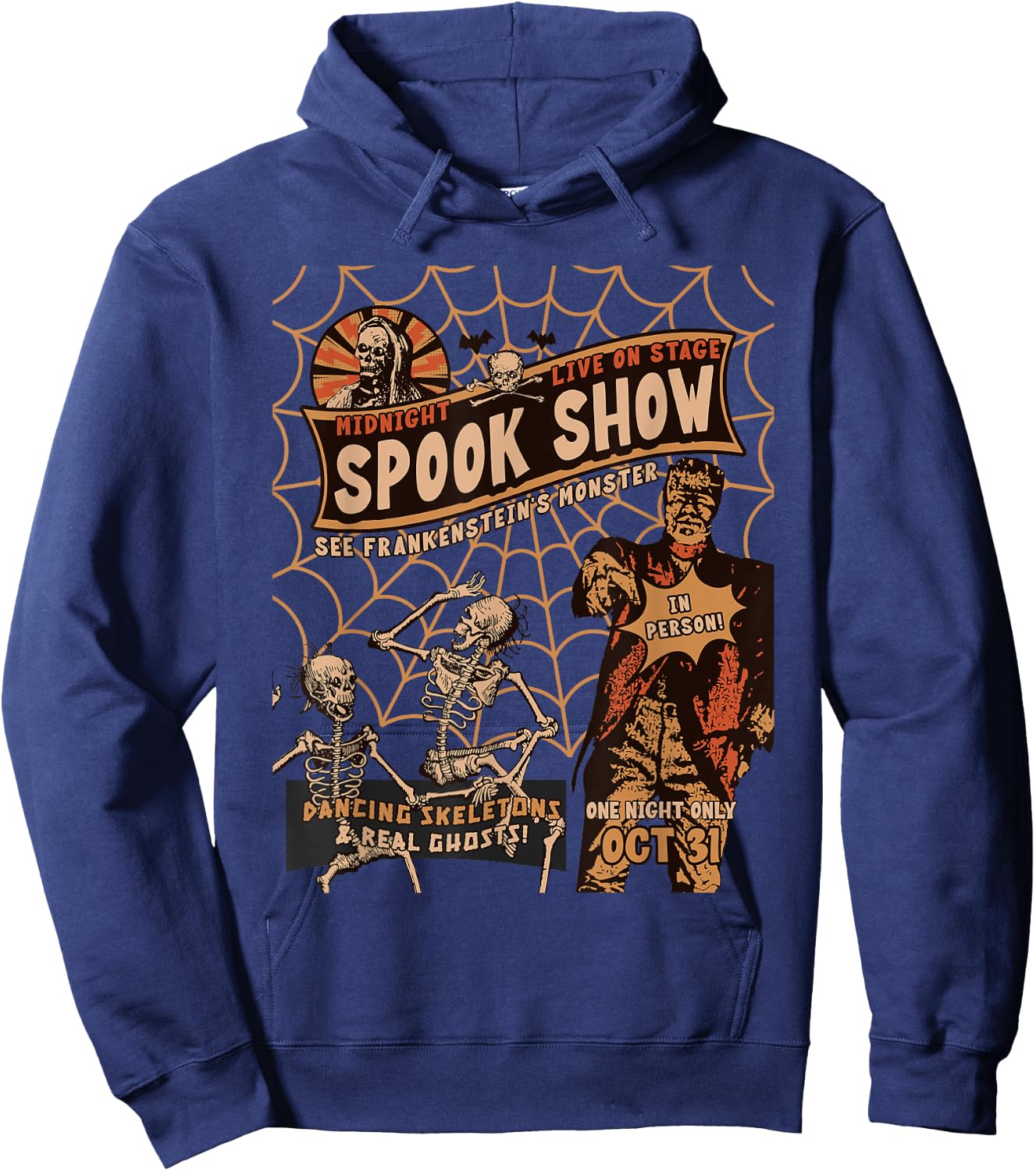 Retro Halloween Skeleton Horror Monster Midnight Spook Night Hoodie - Hoodie | Navy