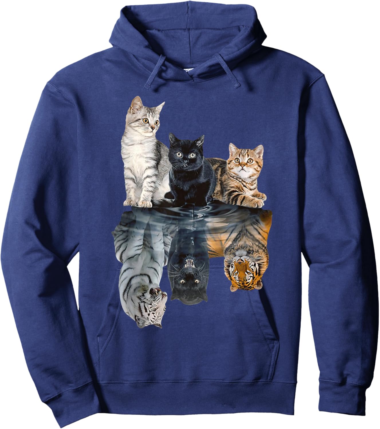 Cats Reflection Mirror Lion Cheetah Tiger Funny Cat Lover Hoodie - Hoodie | Navy