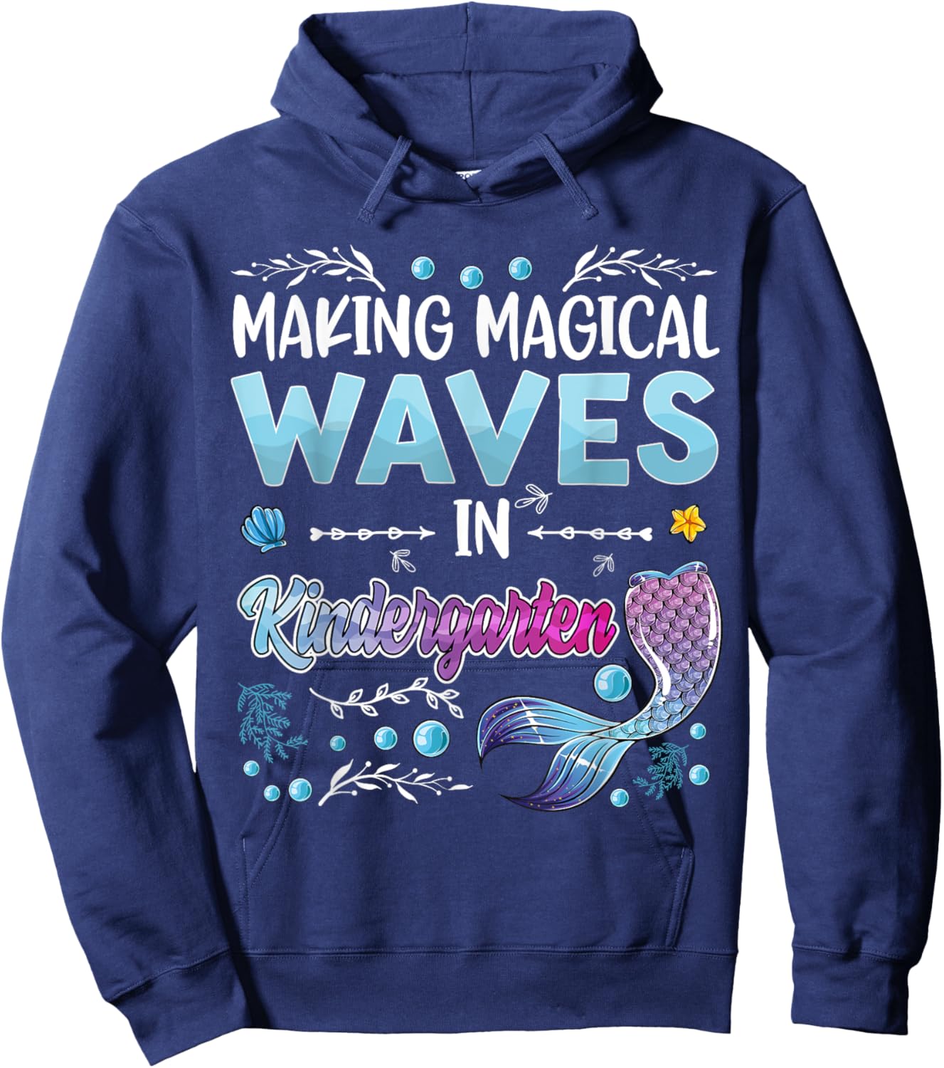 Kindergarten Cute Mermaid girls 1st day of back to school Hoodie - Hoodie | Navy