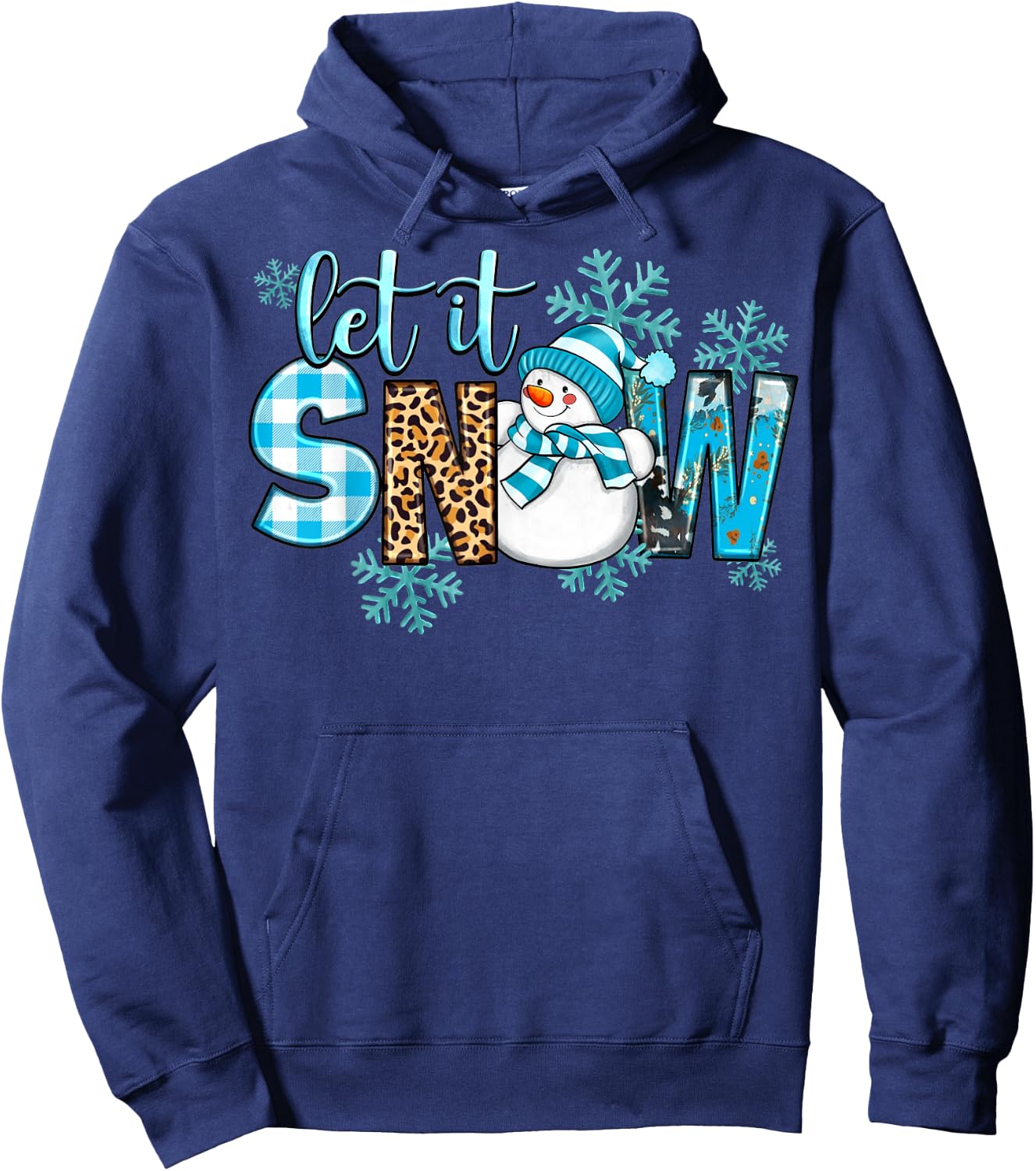 Let It Snow Christmas Snowman Snowflakes Xmas Holiday Pajama Hoodie - Hoodie | Navy