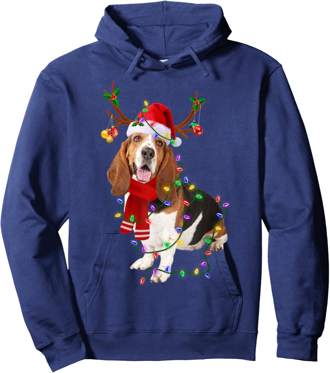 Basset Hound Christmas Lights Xmas Matching Family Dog Lover Women Kids Hoodie - Hoodie | Navy