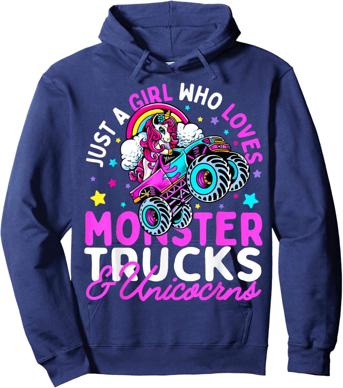 Just a Girl Who Loves Monster Trucks and Unicorns Girls Gift Hoodie - Hoodie | Navy