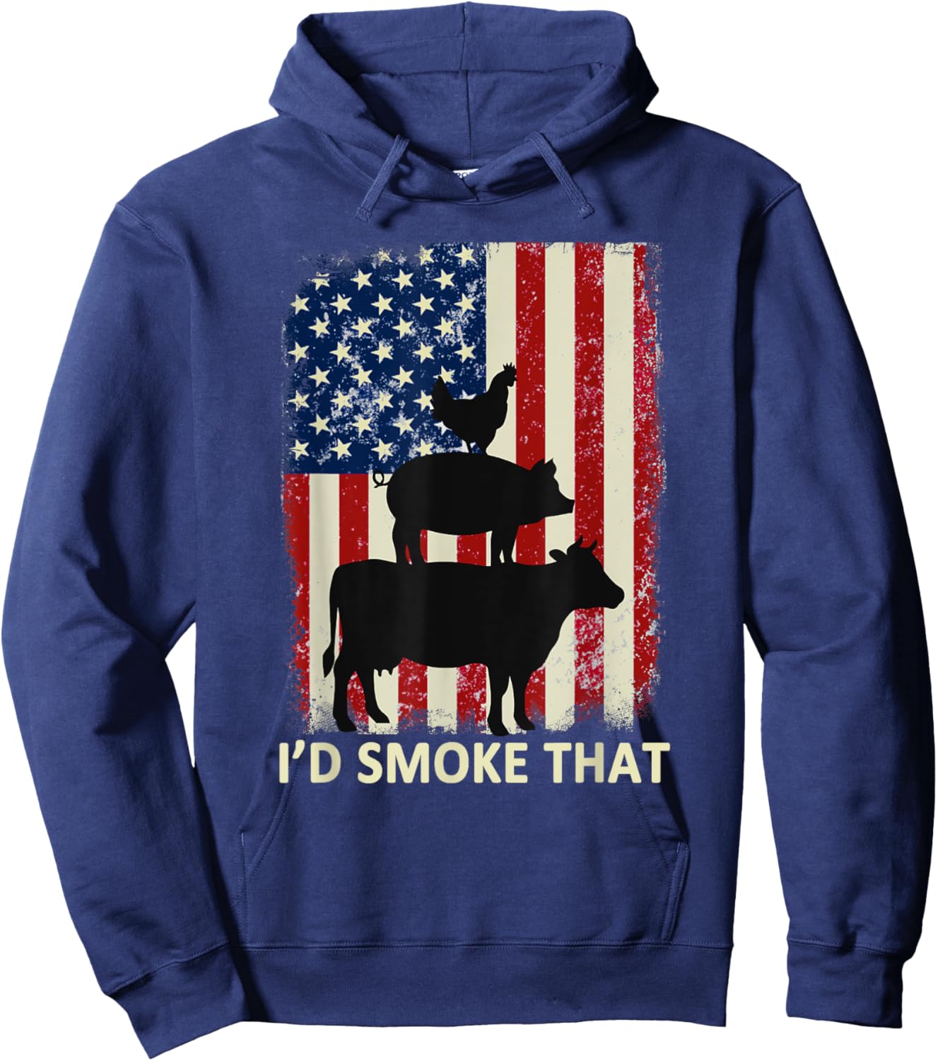 I'd Smoke That American Flag Funny BBQ Men Hoodie - Hoodie | Navy