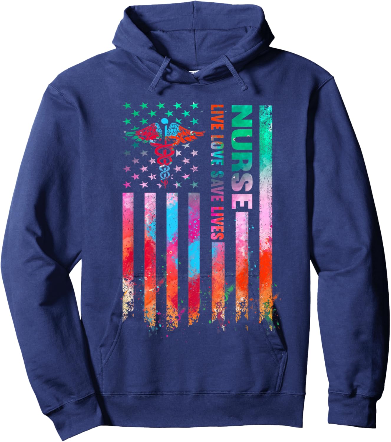 Live Love Save Lives American Flag Tie Dye Patriotic Nurse Hoodie - Hoodie | Navy