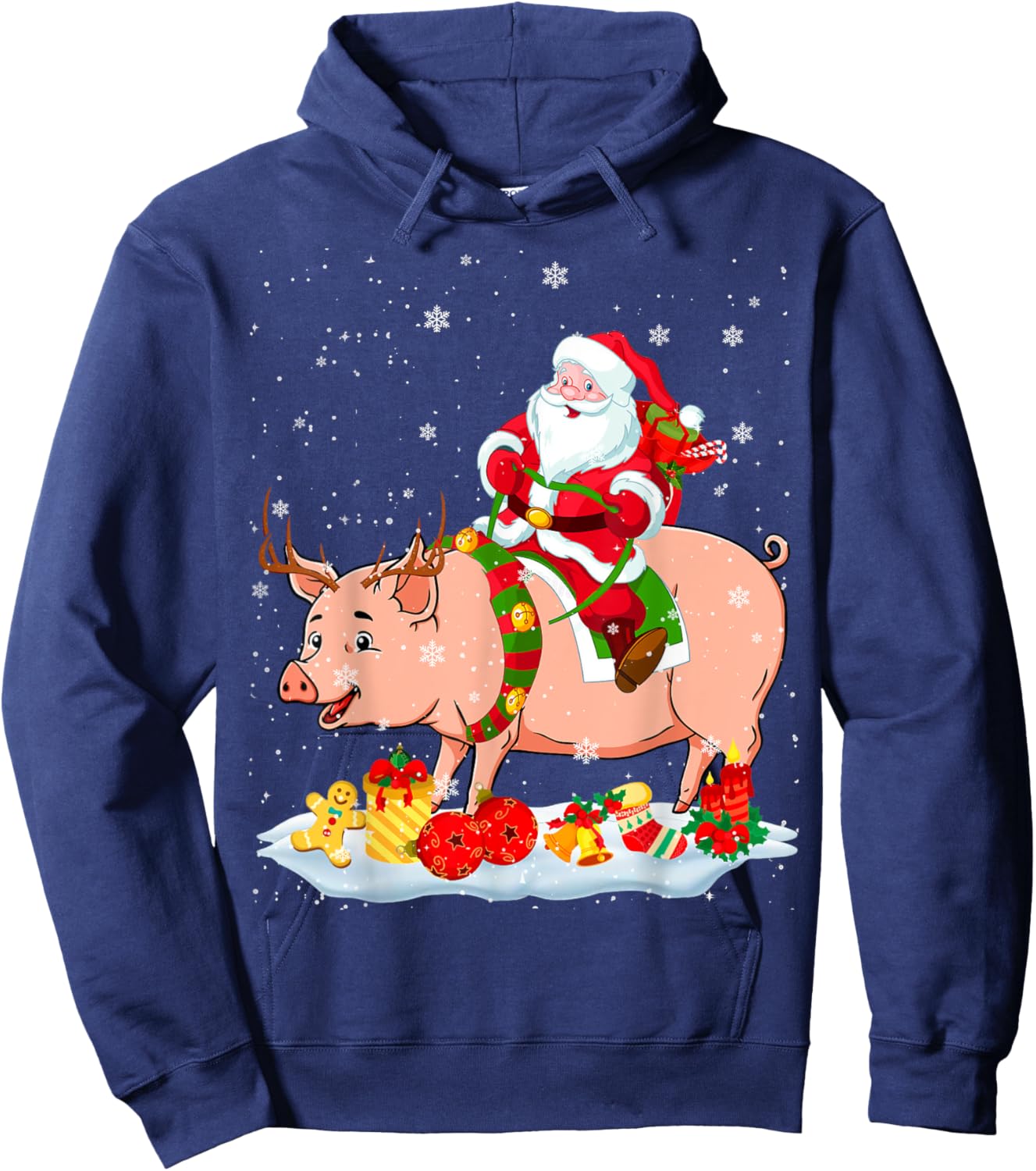 Santa Riding Reindeer Pig Xmas Pig Farmer Lover Hoodie - Hoodie | Navy