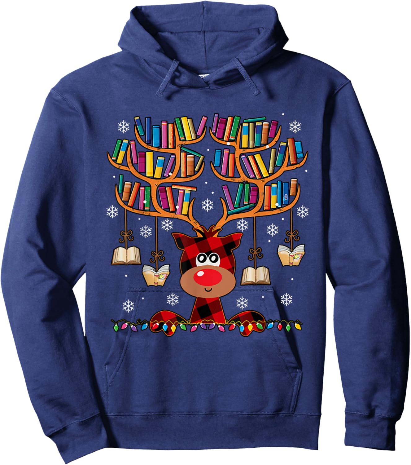 Christmas Librarian Reindeer Matching Family Book Lover Xmas Hoodie - Hoodie | Navy