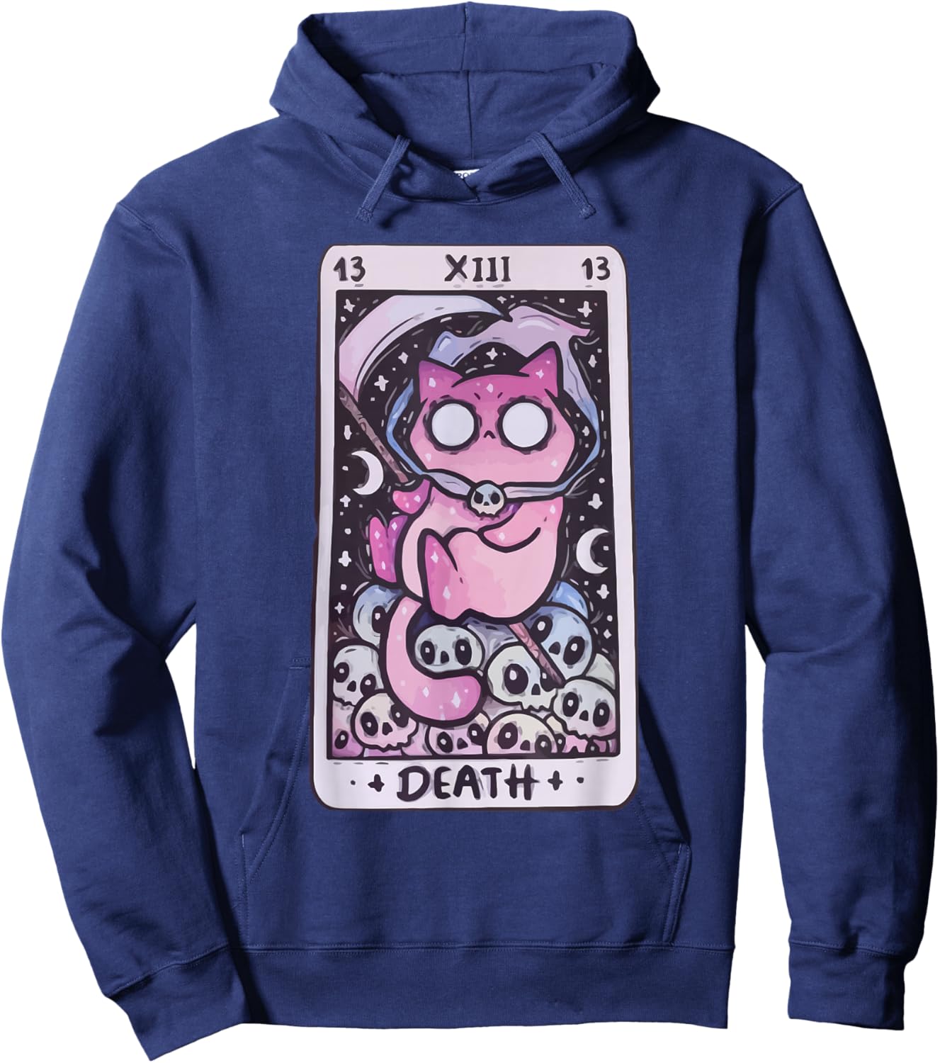Kawaii Pastel Goth Art the Death Tarot Cute Cat Creepy Art Hoodie - Hoodie | Navy