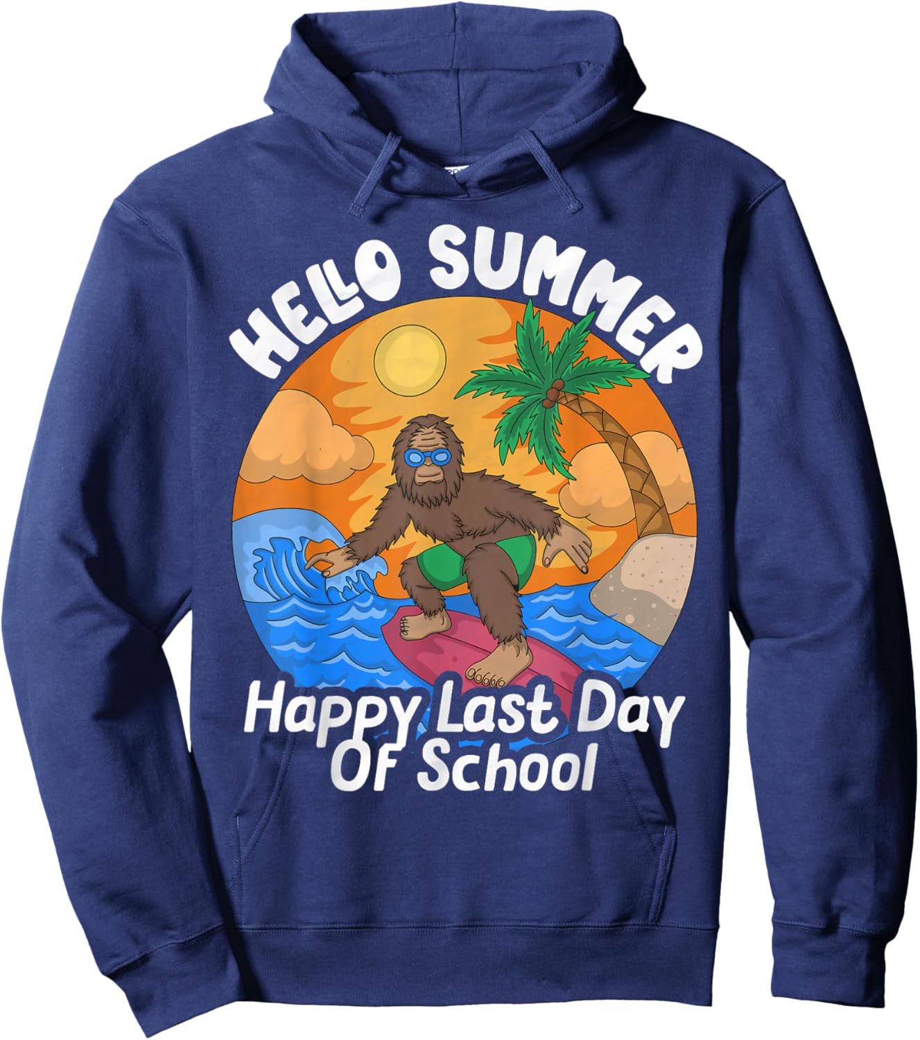 Big Foot Sasquatch Kids Hello Summer Surfing Last Day School Hoodie - Hoodie | Navy