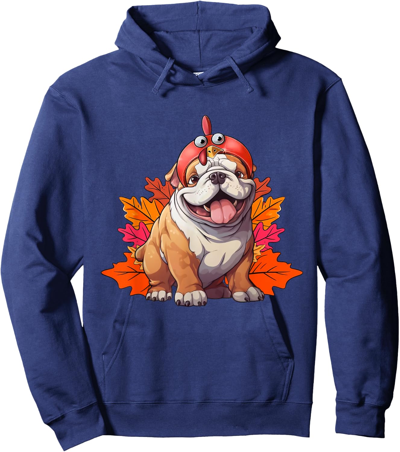 Turkey English Bulldog Fall Autumn Leaf Funny Thanksgiving Hoodie - Hoodie | Navy